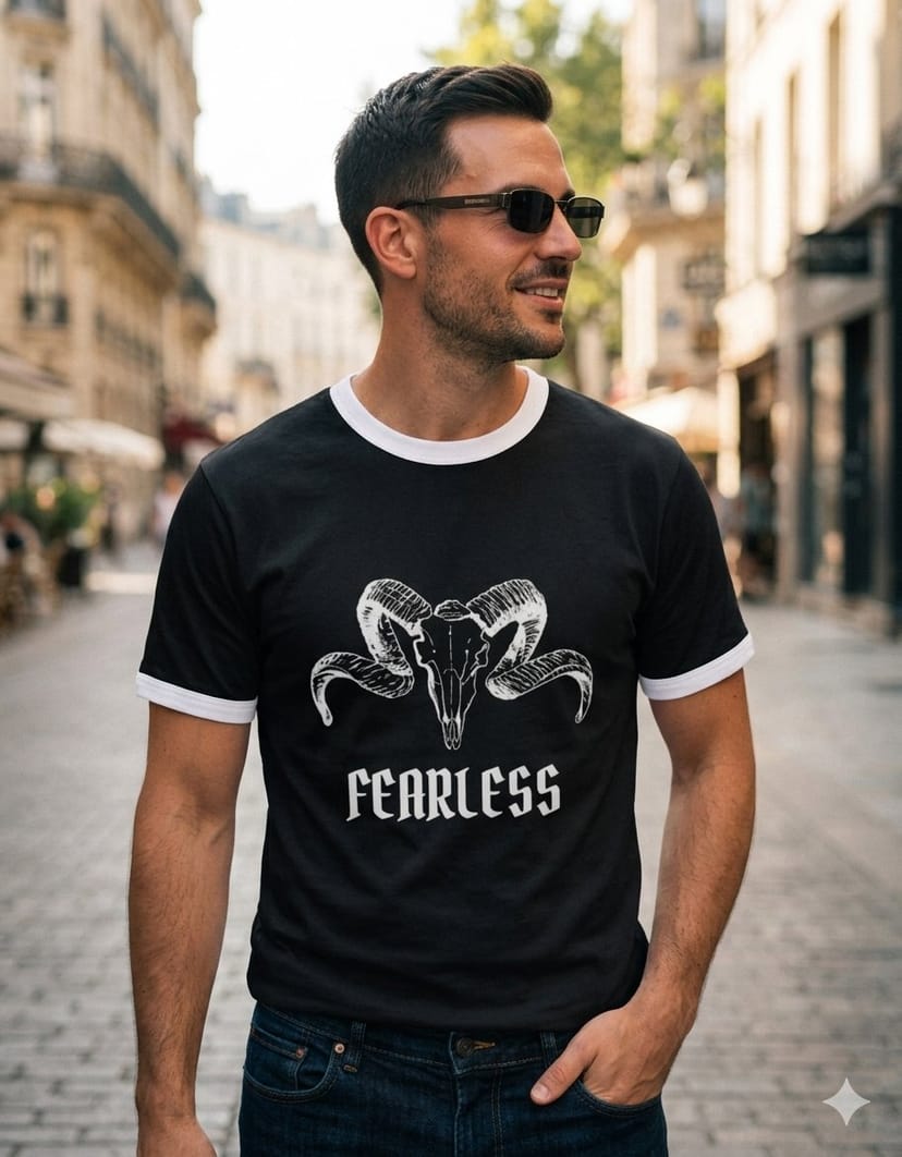 White Black Ringer T-Shirt (Fearless) - Image 1