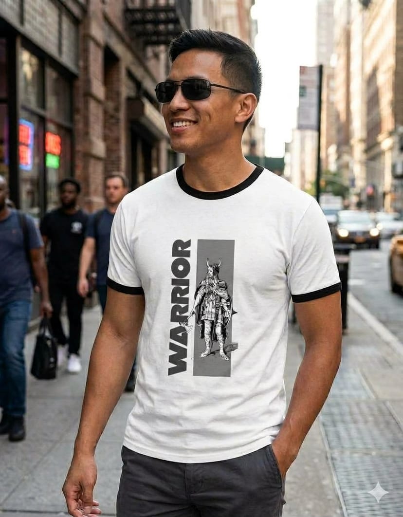 Black White Ringer T-Shirt (Warrior) - Image 1